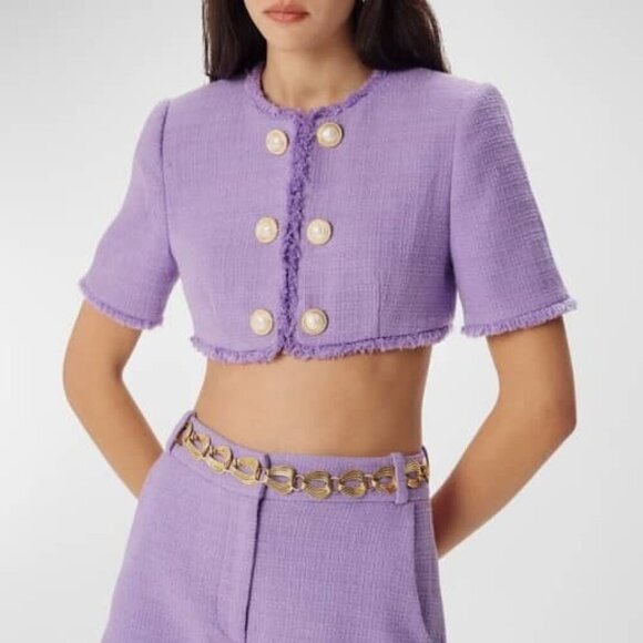 Ronny Kobo Jackets & Blazers - NWT Ronny Kobo Mindy Cropped Short-Sleeve Windowpane Boucle Jacket